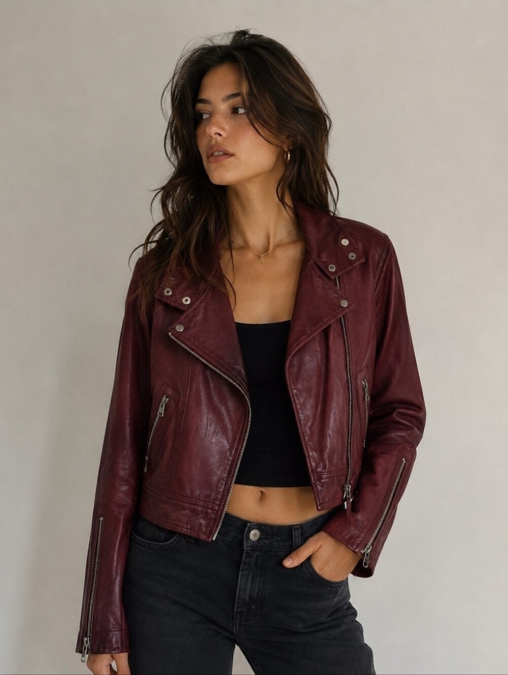 Mackage Burgundy Brown Leather Jacket Xs